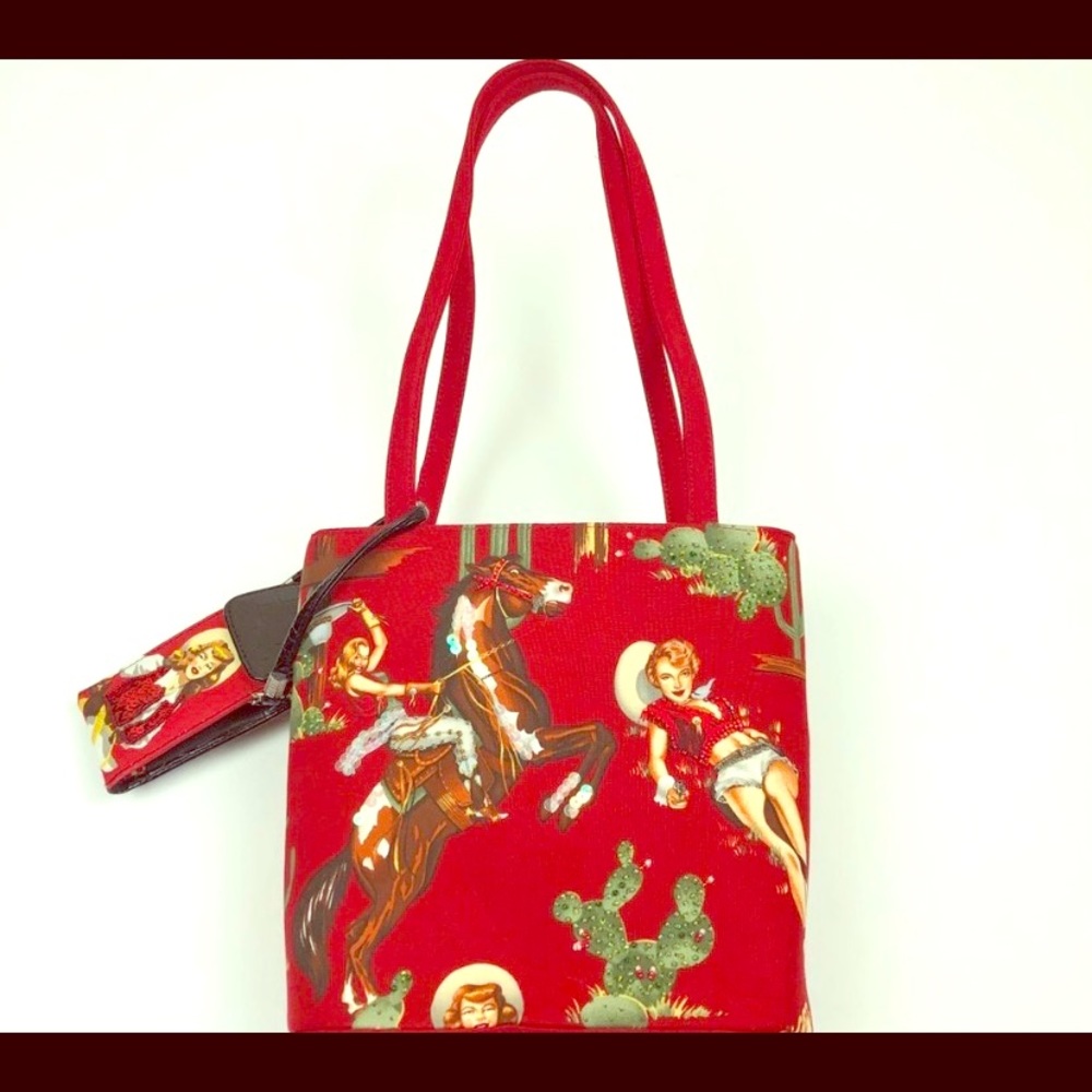 Western Cowgirl Sequin Beaded Red Tote Purse Bag